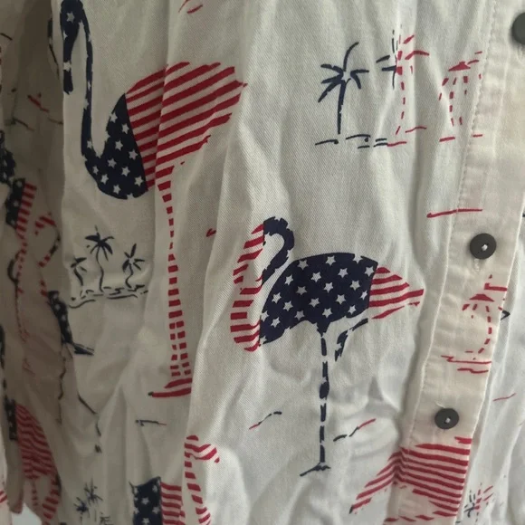 NIC+ZOE Patriotic Print Shirt July 4th flamingo red white blue medium - Picture 2 of 5